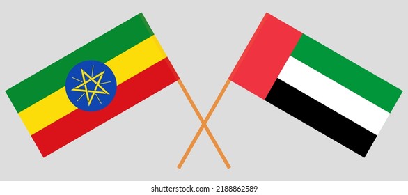 Crossed Flags Of The United Arab Emirates And Ethiopia. Official Colors. Correct Proportion