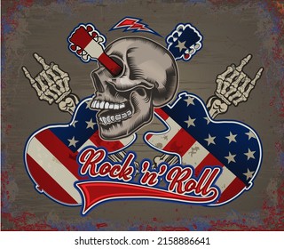 Crossed Guitars And Skull. USA Flag Guitar