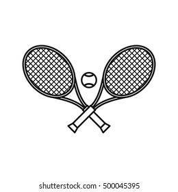 Crossed tennis rackets and ball icon in outline style on a white background  illustration - Shutterstock ID 500045395