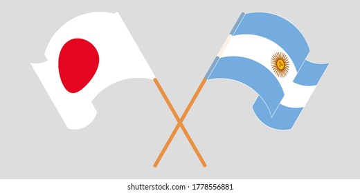 Crossed Waving Flags Argentina Japan Stock Illustration 1778556881