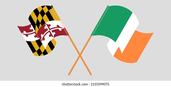 Crossed and waving flags of Ireland and the State of Maryland