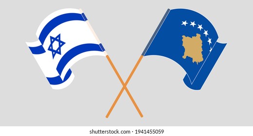 Crossed And Waving Flags Of Kosovo And Israel
