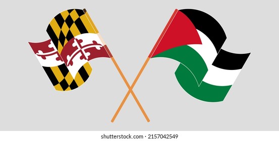 Crossed and waving flags of Palestine and the State of Maryland