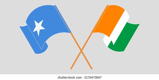 Crossed And Waving Flags Of Republic Of Ivory Coast And Somalia
