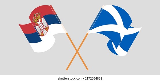 Crossed And Waving Flags Of Scotland And Serbia