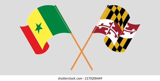 Crossed and waving flags of the State of Maryland and Senegal