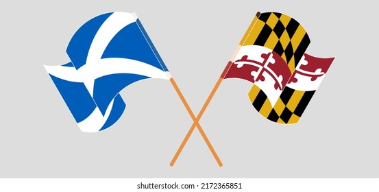 Crossed and waving flags of the State of Maryland and Scotland