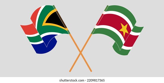 Crossed And Waving Flags Of Suriname And Republic Of South Africa