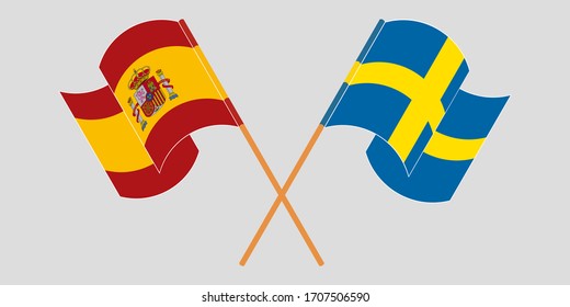 Crossed And Waving Flags Of Sweden And Spain
