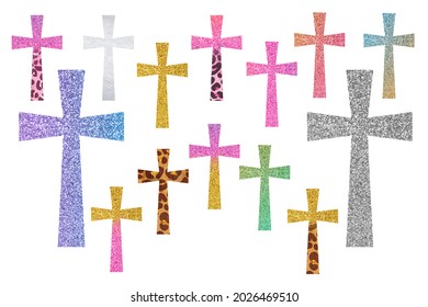 Crosses set on white background. Religious clip art