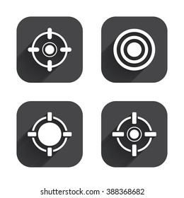 Crosshair Icons. Target Aim Signs Symbols. Weapon Gun Sights For Shooting Range. Square Flat Buttons With Long Shadow.