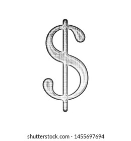 Crosshatched Grunge Metallic Silver Chrome Dollar Sign Or Money And Price Symbol In A 3D Illustration With A Grungy Black & White Crosshatch Effect Antique Bookletter Font On A White Background