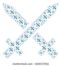Crossing Swords pattern organized in the collection of crossing swords icons. Raster iconized collage made from simple icons.