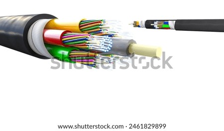 cross-section fiber optic cable  visible cores isolated white background