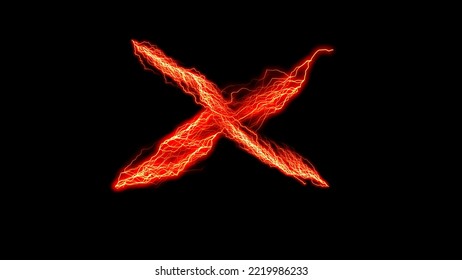 Crosswise Red And Orange Streak Of Lightning And Electricity Waves On Creative Abstract Background With 3D Rendering Illustration For Energy, Frequency And Physics Concepts