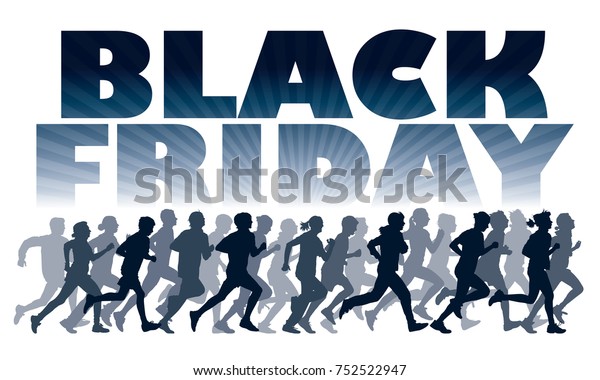 Crowd Customers People Running Black Fridays Stock Illustration ...