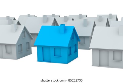 crowd of houses with one in different color (3d render) - Shutterstock ID 85252735