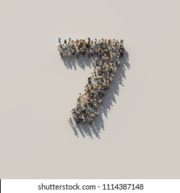 Crowd As Number 7, Seven, 3d Illustration