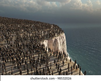 crowd on the edge of a cliff