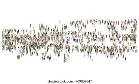 Crowd on white background. Large crowd of people. Cartoon humans on white background.