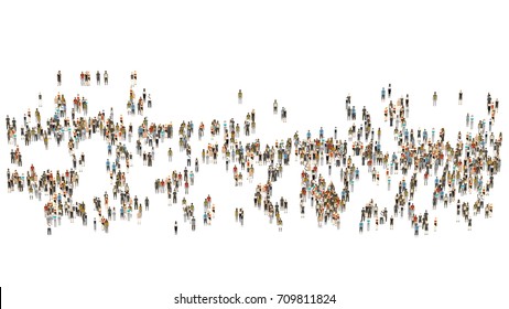 Crowd on white background. Large crowd of people. Cartoon humans on white background.