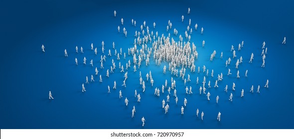 Crowd Of People Converging On A Place - 3d Rendering