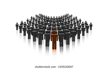Crowd of people with Leader headman. Unique Character Leading The Population Of Men. 3D rendering  3D illustration 