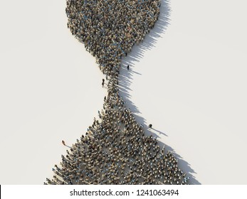 Crowd Of People In The Shape Of A Hourglass, 3d Illustration
