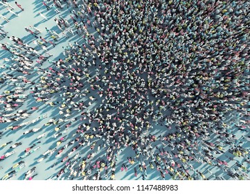 Crowd Of People Viewed From Above; 3d Illustration