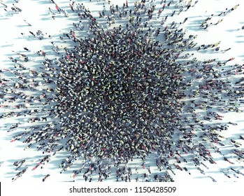 crowd of people viewed from above; 3d illustration