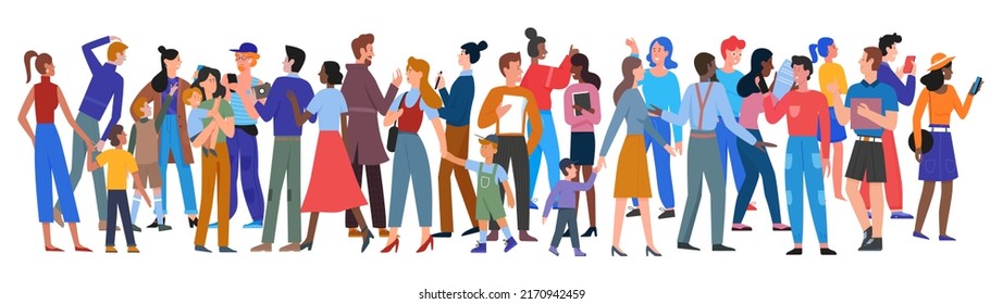 Crowd People Walk Together Trendy Society Stock Illustration 2170942459 