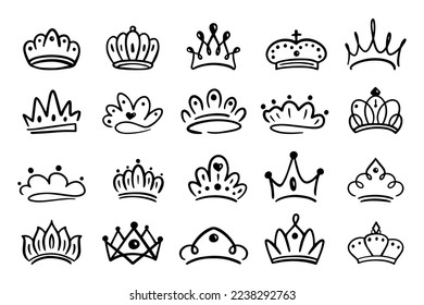Crown Hand drawn logo graffiti icon collection  elegant queen king crowns 