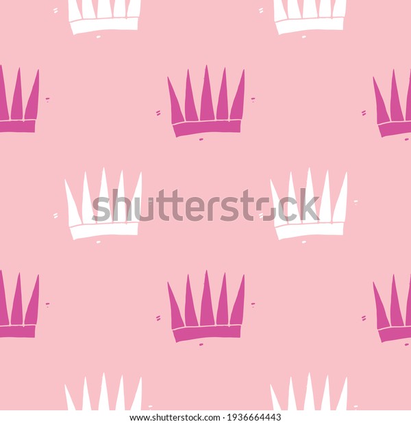 Crown Seamless Pattern, hand drawn royal\
doodles background,\
Illustration.