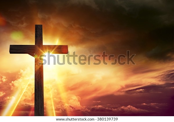 Crucifix Blessing Lights Background Large Wooden Stock Illustration ...