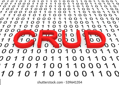 CRUD in the form of binary code, 3D illustration