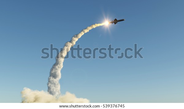 cruise\
missile flies up from the water 3d\
illustration