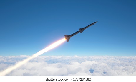 Cruise missile fly above the clouds 3d illustration