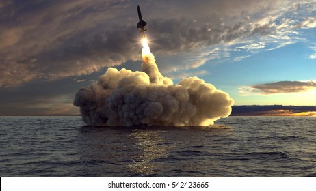 cruise missile launched from the water at sunset 3d illustration