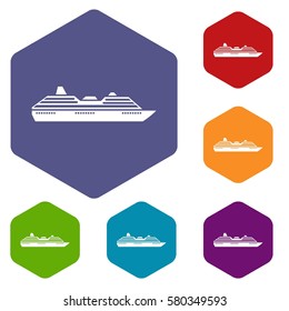 Cruise ship icons set rhombus in different colors isolated on white background