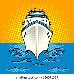 Cruise Ship Pop Art Style Raster Illustration. Comic Book Style Imitation