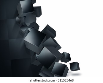 Crumbling Wall With Black Cubes