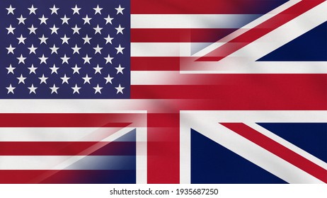 Crumpled Fabric Flag Of USA And UK.