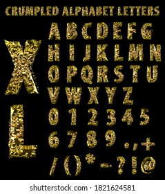 Crumpled Golden Alphabet Letters Numbers Punctuation Stock Illustration ...