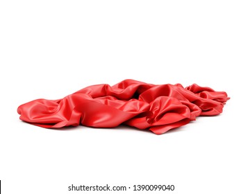 Crumpled Red Cloth Fabric on the Floor. 3D rendering