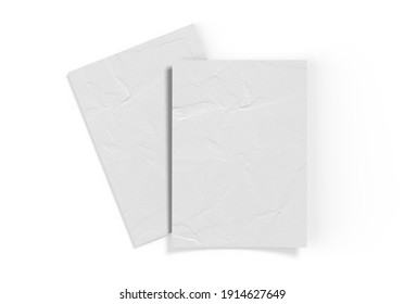 Crumpled Sheet Of Textured Paper Mockup, Clean Empty Paper Note Mock Up Template Of A4 Format With Shadow On White Background, 3d Illustration 