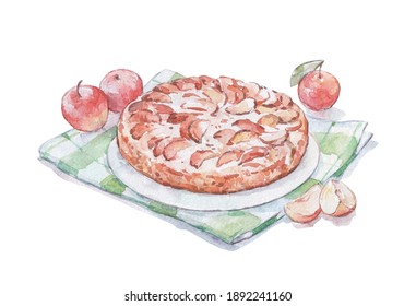 Crusty Apple Pie Watercolor Art Isolated On White