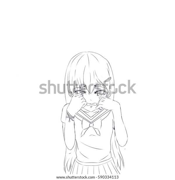 Crying Anime School Girl Sad About Stock Illustration 590334113