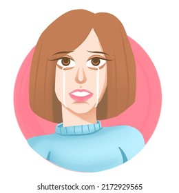 Crying face human for children books or icon. A simple illustration.