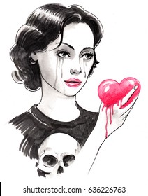 Crying girl and bleeding heart