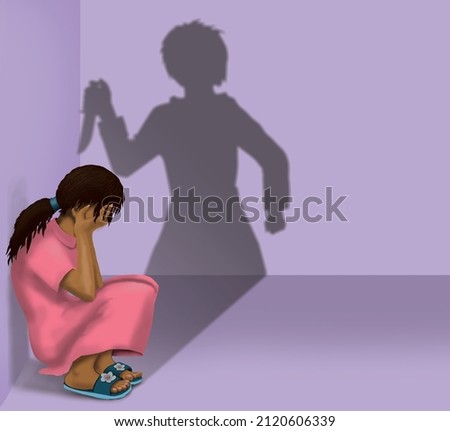 A crying girl. Casting the shadow of a murderer or an envious man with a knife.
